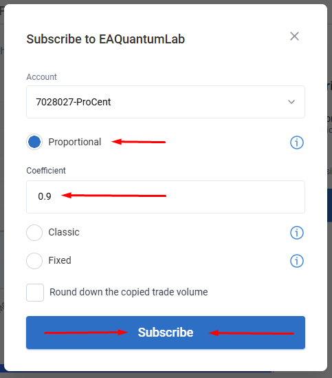 Example: Proportional mode, coefficient 0.9.